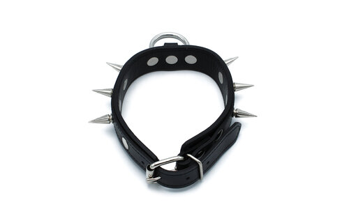 Schwarzes Lederhalsband mit Spikes & O-Ring | Cool & verstellbar