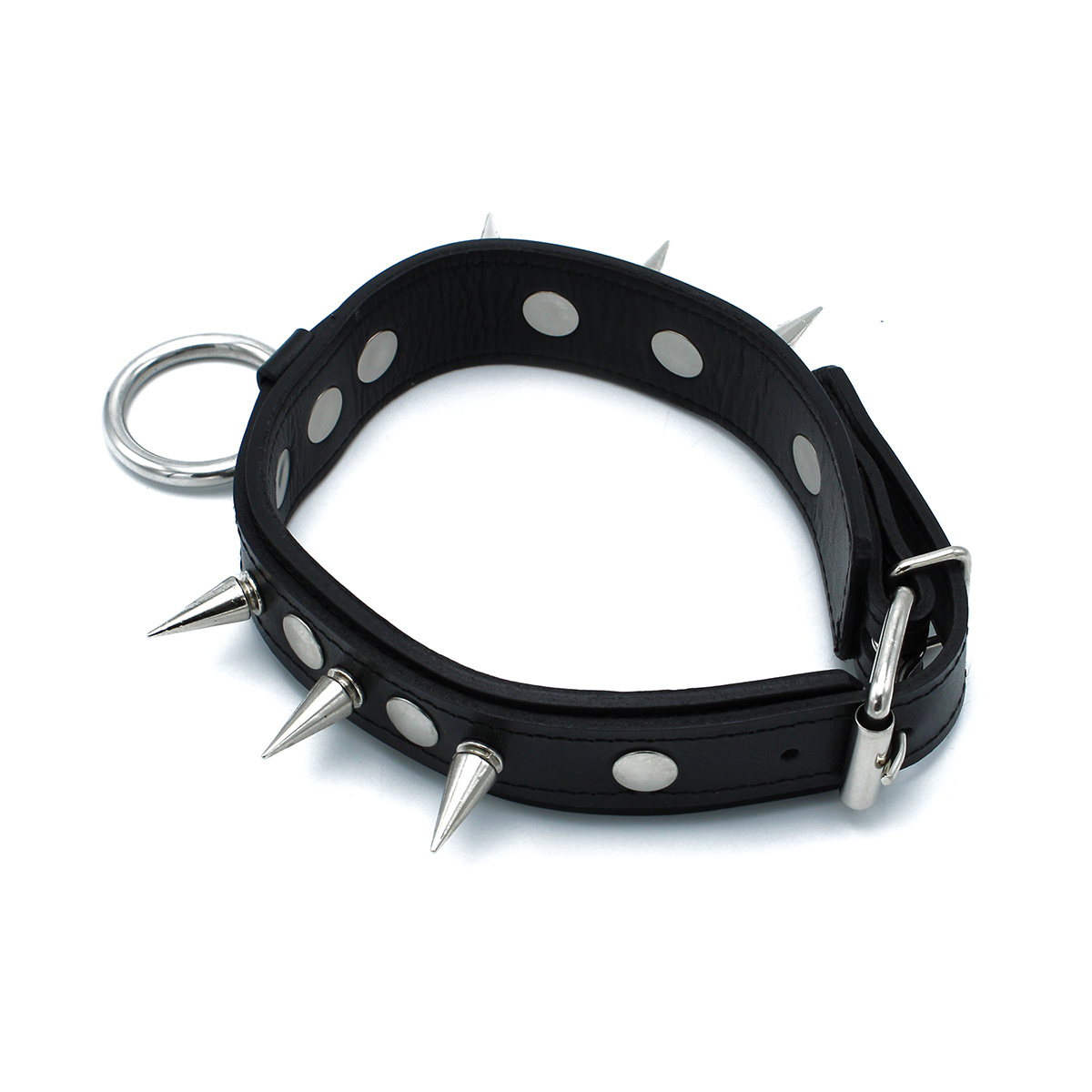 Zwarte Leren Halsband Met Spikes & O-Ring | Stoer & Verstelbaar