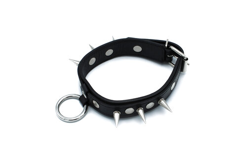 Schwarzes Lederhalsband mit Spikes & O-Ring | Cool & verstellbar