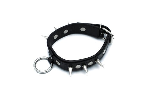 Zwarte Leren Halsband Met Spikes & O-Ring | Stoer & Verstelbaar