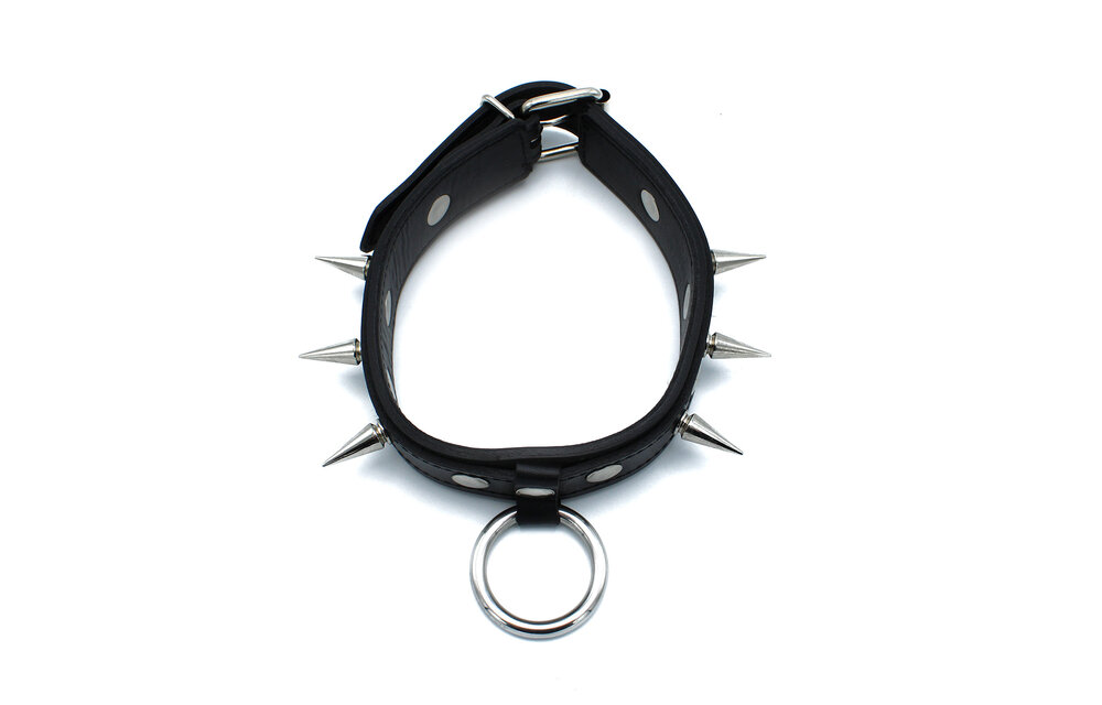 Zwarte Leren Halsband Met Spikes & O-Ring | Stoer & Verstelbaar
