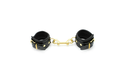 Shiny Black Leather BDSM Handcuffs – Luxurious & Comfortable