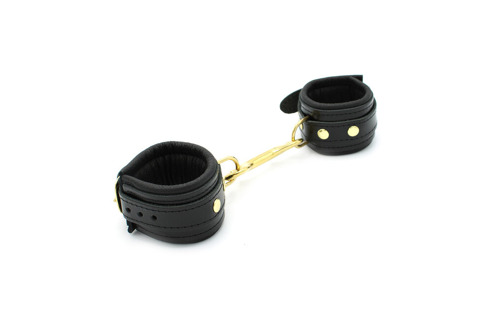 Glanzende Zwarte Lederen Bdsm-Handboeien – Luxe & Comfort