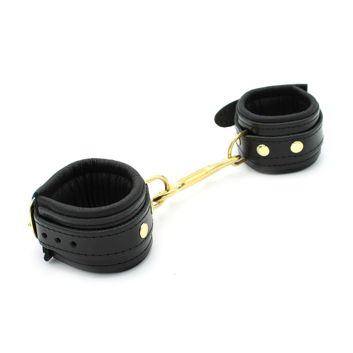 Shiny Black Leather BDSM Handcuffs – Luxurious & Comfortable