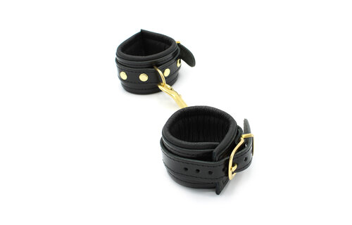 Glänzende schwarze Leder-BDSM-Handschellen – Luxuriös und bequem