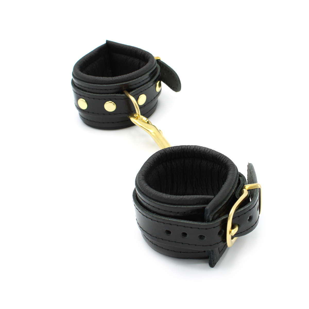 Shiny Black Leather BDSM Handcuffs – Luxurious & Comfortable