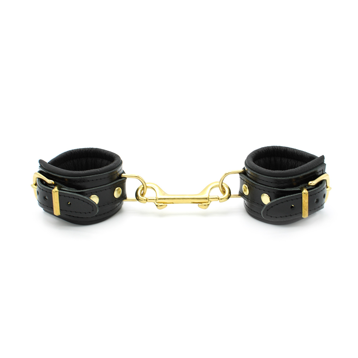 Shiny Black Leather BDSM Handcuffs – Luxurious & Comfortable