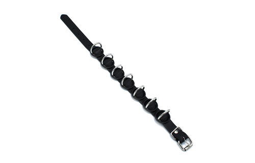 Black Leather Collar With 7 Metal Rings | Cool & Adjustable