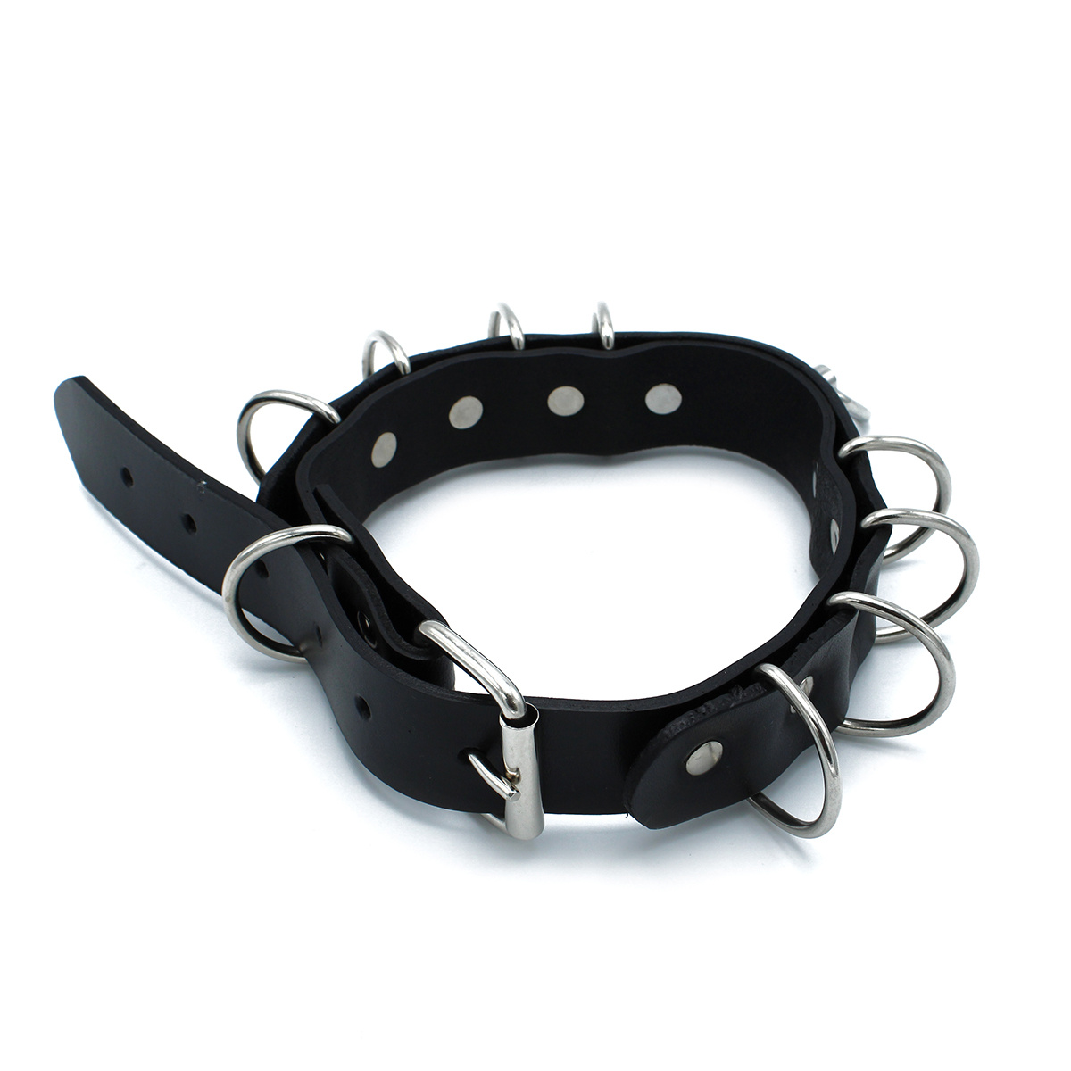 Black Leather Collar with D-Rings – Stylish & Durable