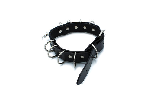 Schwarzes Lederhalsband mit D-Ringen – Stilvoll & Langlebig