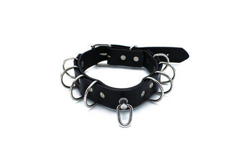 Zwarte Leren Halsband Met D-Ringen – Stijlvol & Duurzaam