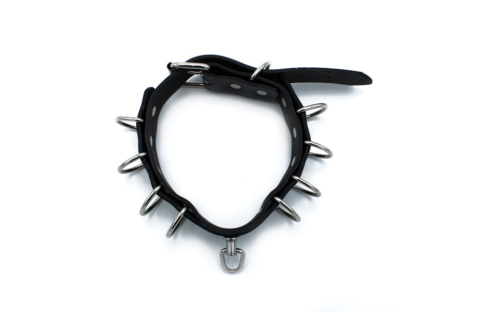 Zwarte Leren Halsband Met D-Ringen – Stijlvol & Duurzaam