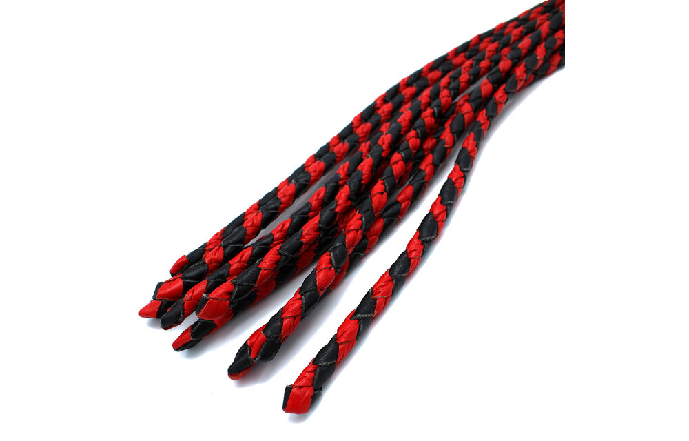 Lederpeitsche mit neun Schwänzen 66 cm schwarz-rot | Kiotos Leather