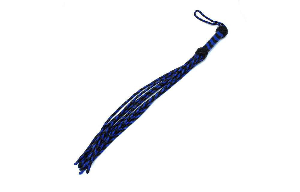Lederpeitsche mit 9 Schwänzen Schwarz & Blau – 66 cm, Kiotos Leather