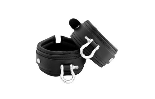 BDSM Leather Ankle Cuffs With Metal Braces | Kiotos Leather