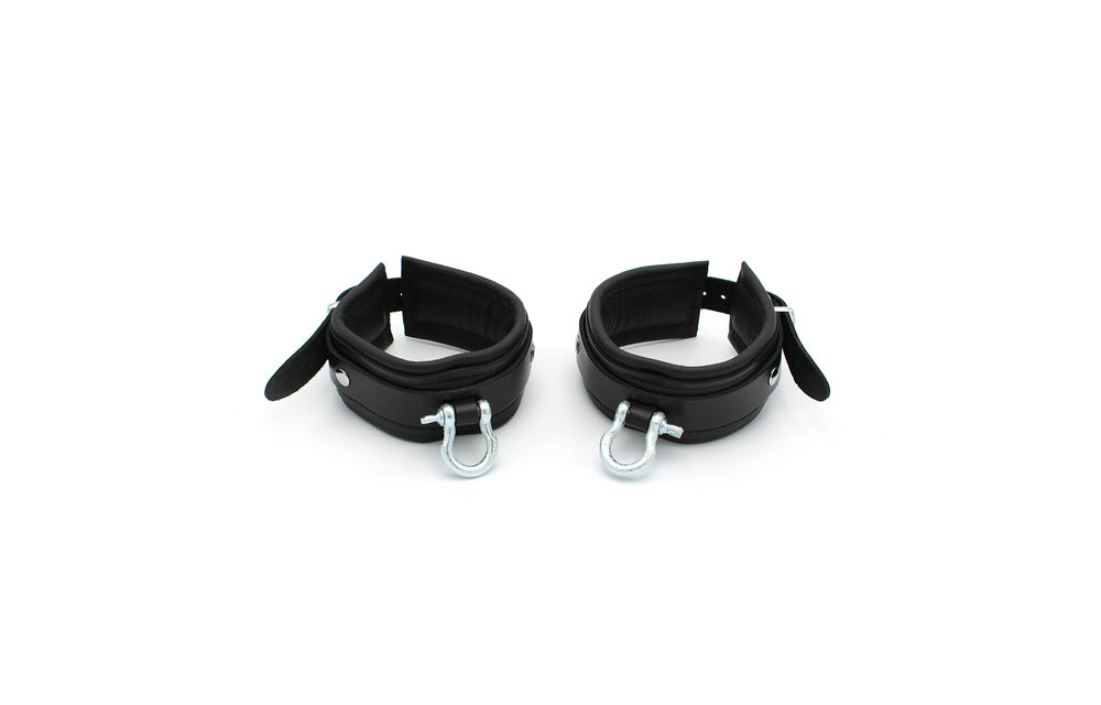 BDSM Leather Ankle Cuffs With Metal Braces | Kiotos Leather