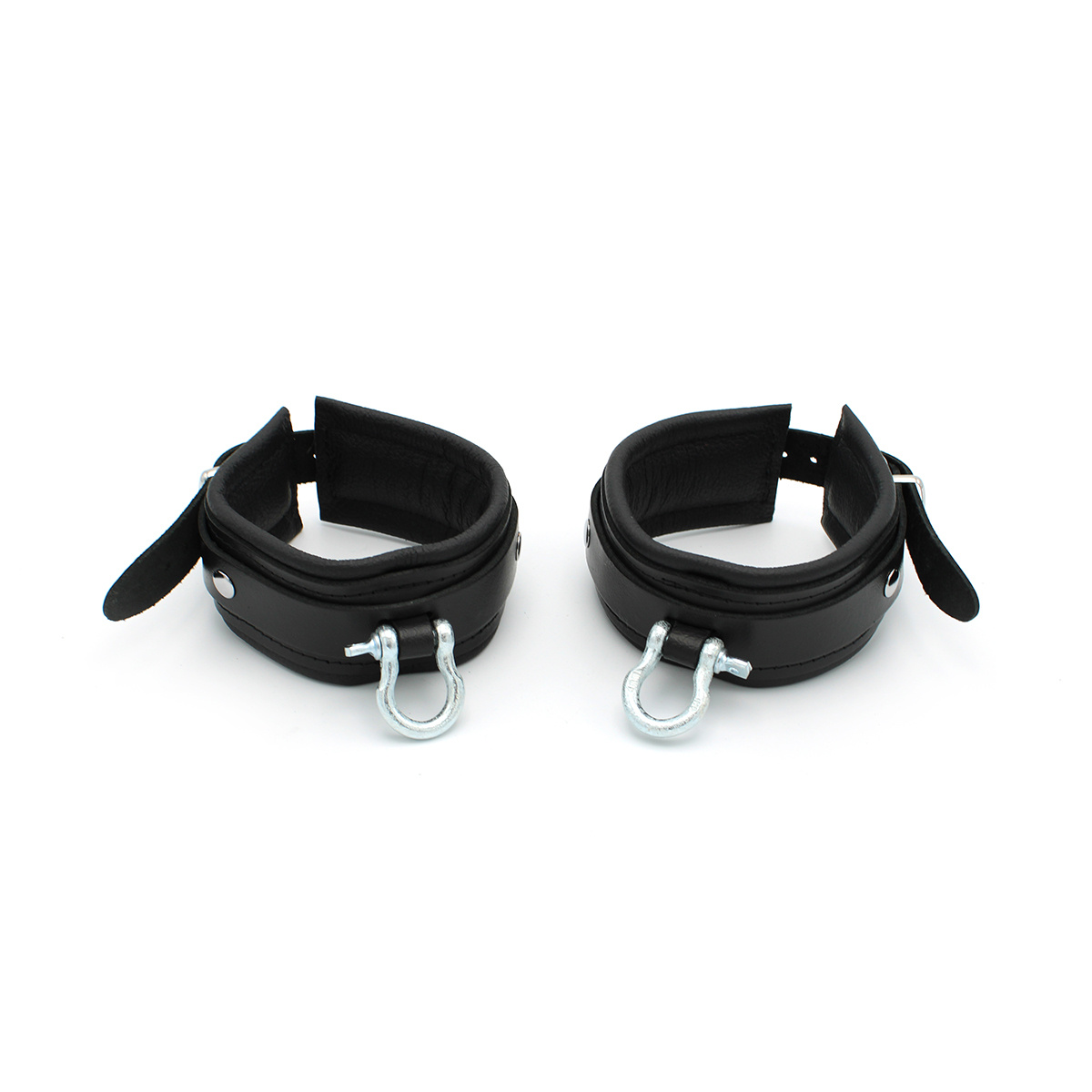 BDSM Leather Ankle Cuffs With Metal Braces | Kiotos Leather
