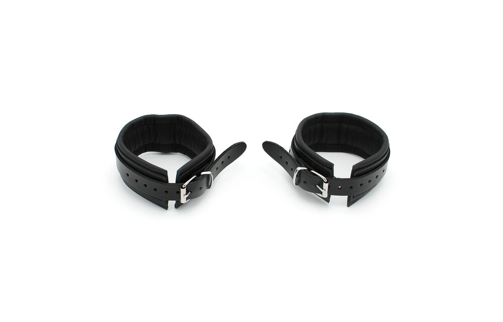 BDSM Leather Ankle Cuffs With Metal Braces | Kiotos Leather