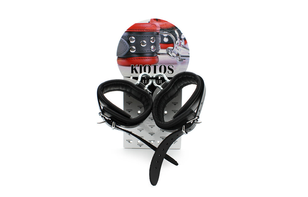 BDSM Leather Ankle Cuffs With Metal Braces | Kiotos Leather