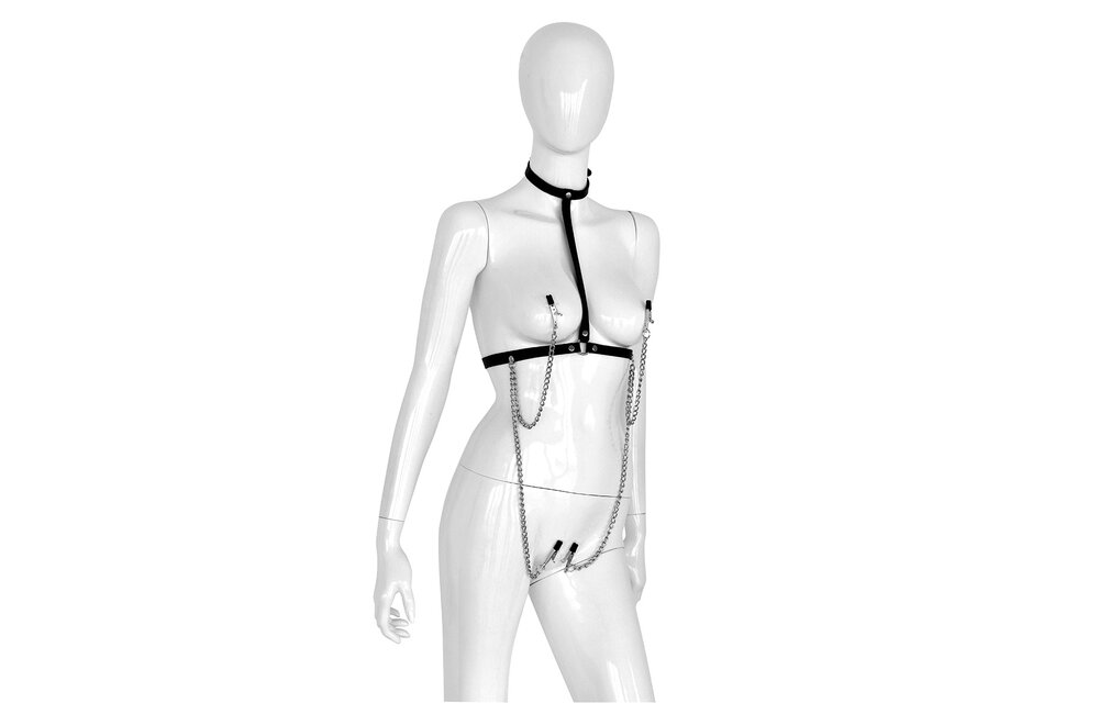 Lederhalsbandkiste mit 4 Klammern | BDSM-Accessoire Schwarz