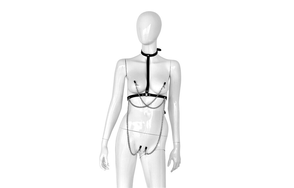 Lederhalsbandkiste mit 4 Klammern | BDSM-Accessoire Schwarz