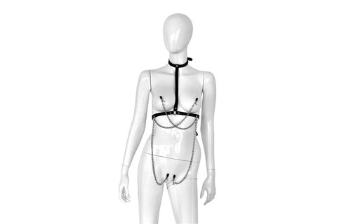 Lederhalsbandkiste mit 4 Klammern | BDSM-Accessoire Schwarz