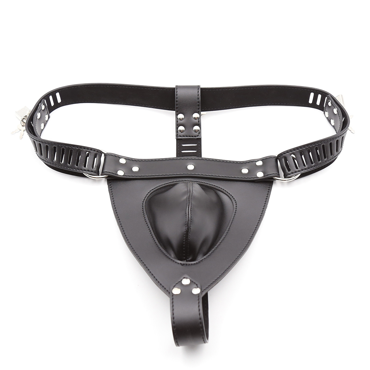 Leather Chastity Trousers With 3 Padlocks - Safe & Comfortable