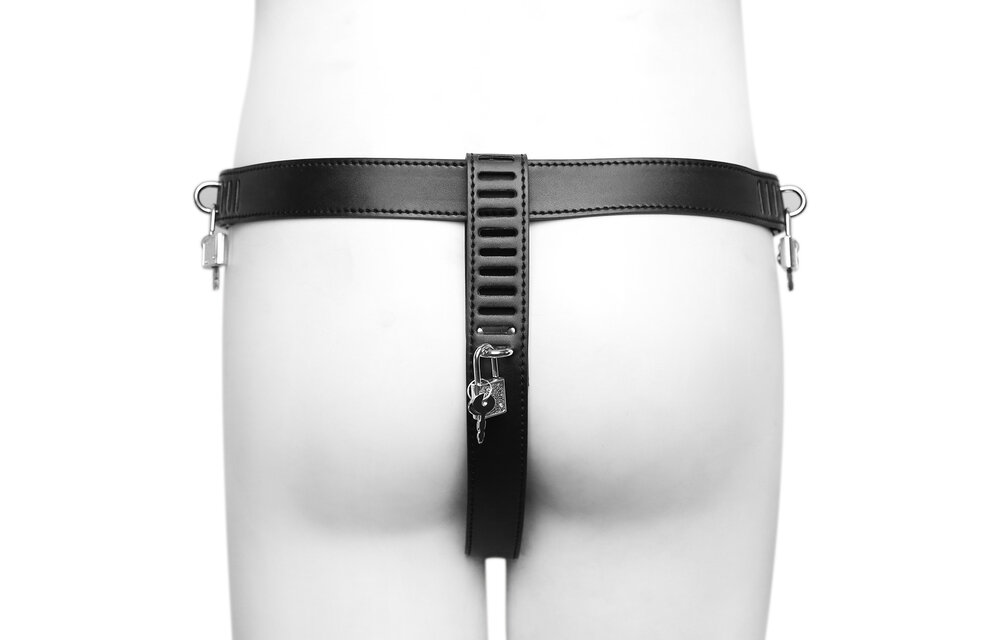 Leather Chastity Trousers With 3 Padlocks - Safe & Comfortable
