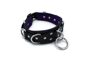 Black Leather Deluxe Collar 56 cm With O- & D-Rings
