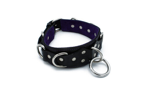Black Leather Deluxe Collar 56 cm With O- & D-Rings