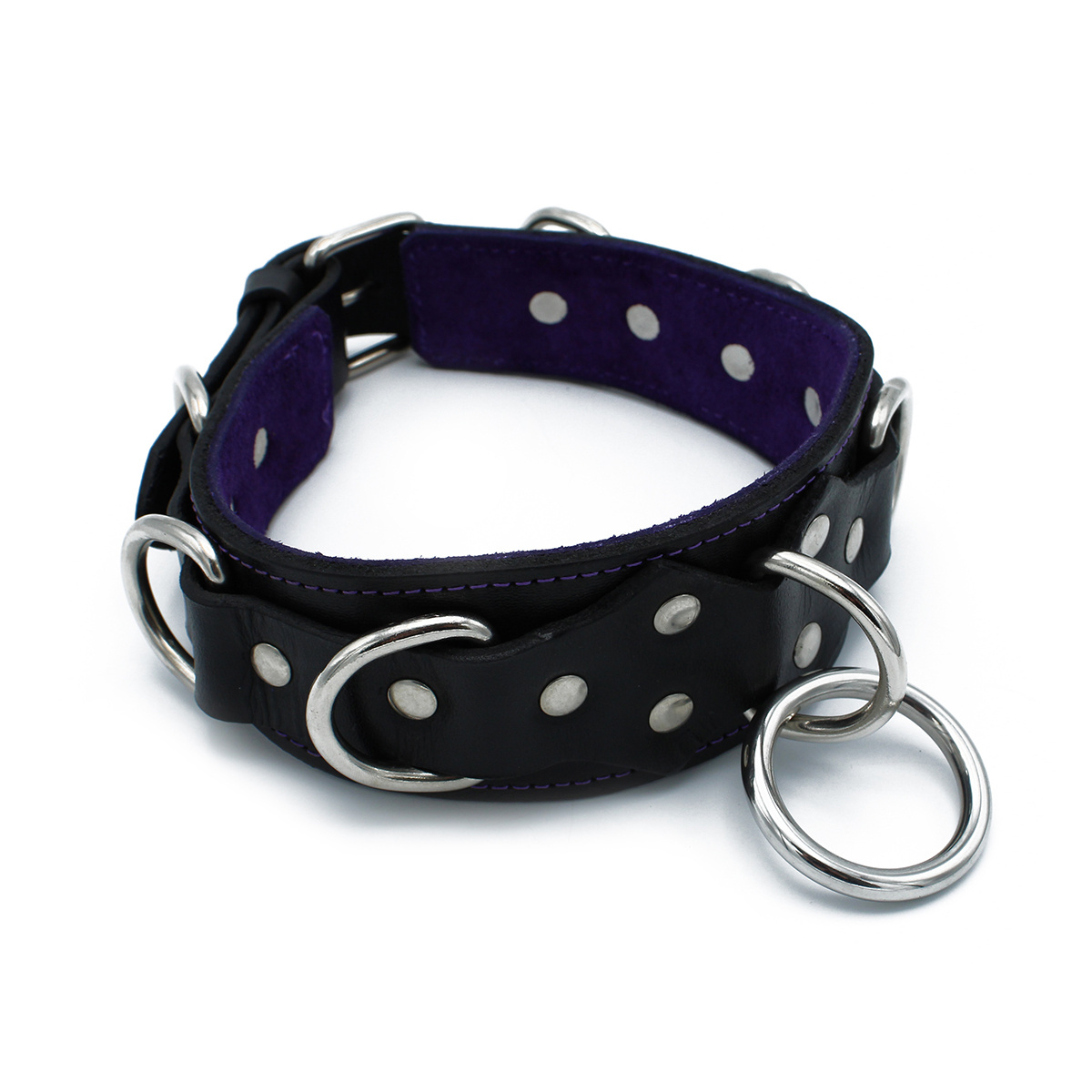 Black Leather Deluxe Collar 56 cm With O- & D-Rings
