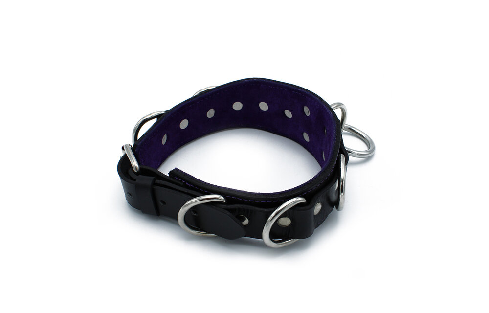 Schwarzes Leder-Deluxe-Halsband 56 cm mit O- und D-Ringen