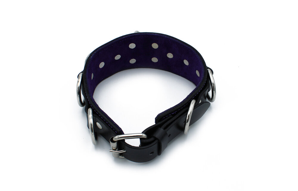 Zwarte Leren Deluxe Halsband 56 Cm Met O- & D-Ringen