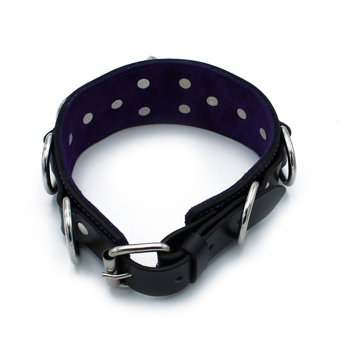 Black Leather Deluxe Collar 56 cm With O- & D-Rings