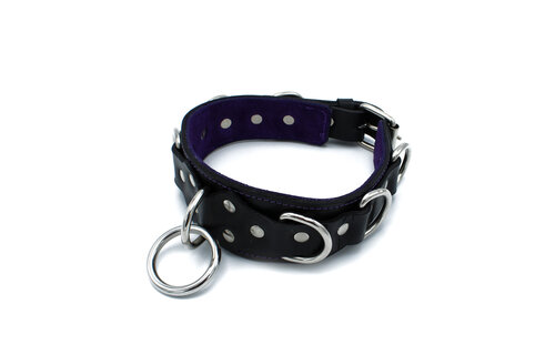Black Leather Deluxe Collar 56 cm With O- & D-Rings