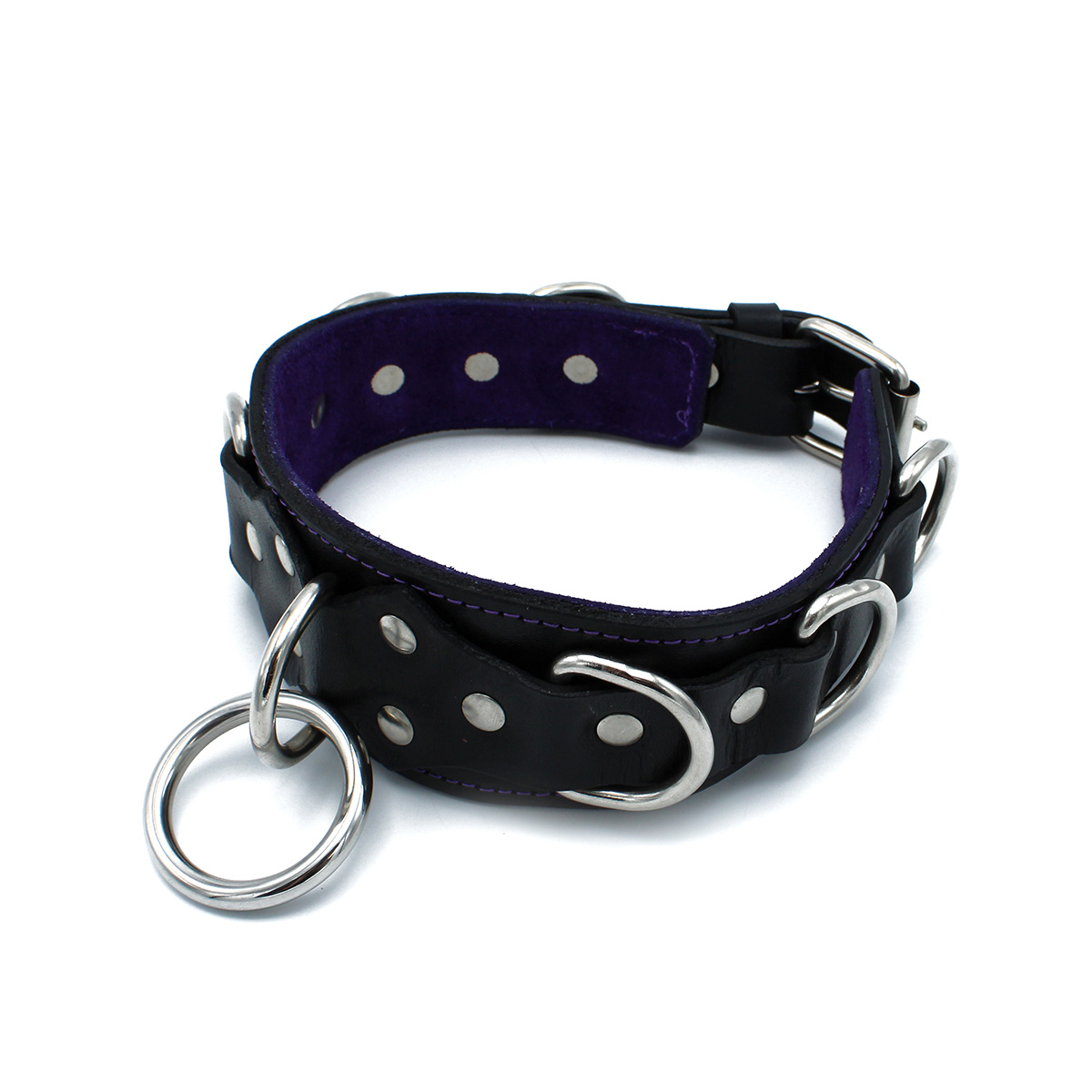 Black Leather Deluxe Collar 56 cm With O- & D-Rings