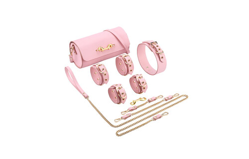 BDSM Deluxe 5-teiliges Set rosa – veganes PU-Leder Luxus-Set