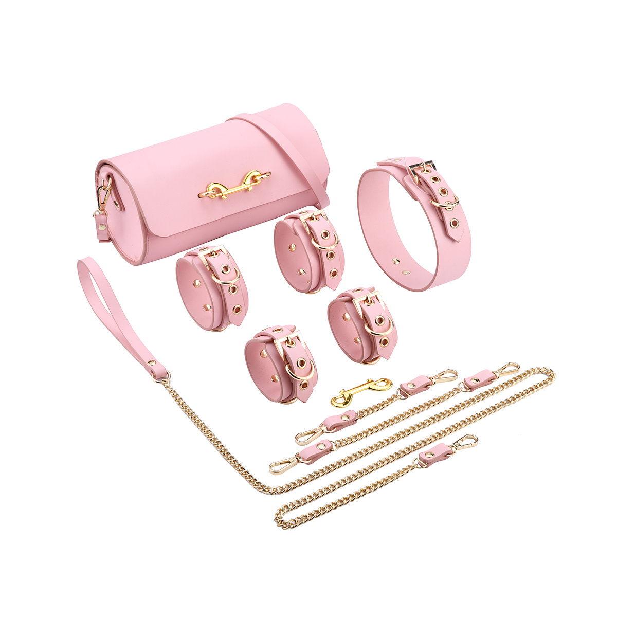 BDSM Deluxe 5-Piece Set Pink – Vegan PU Leather Luxury Kit