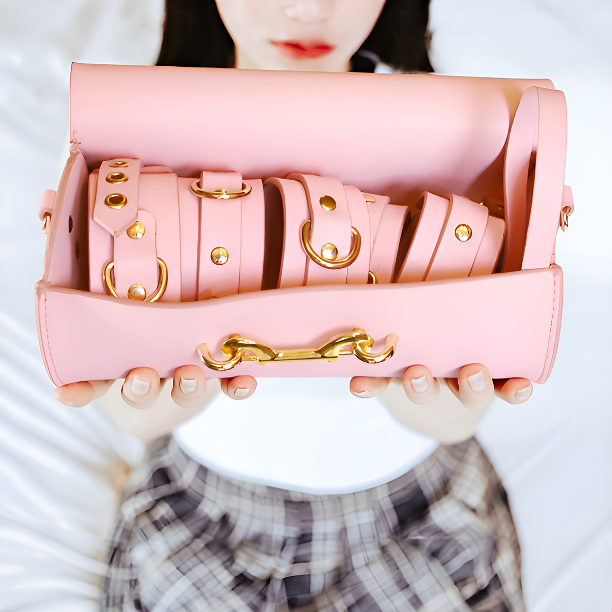 BDSM Deluxe 5-Piece Set Pink – Vegan PU Leather Luxury Kit