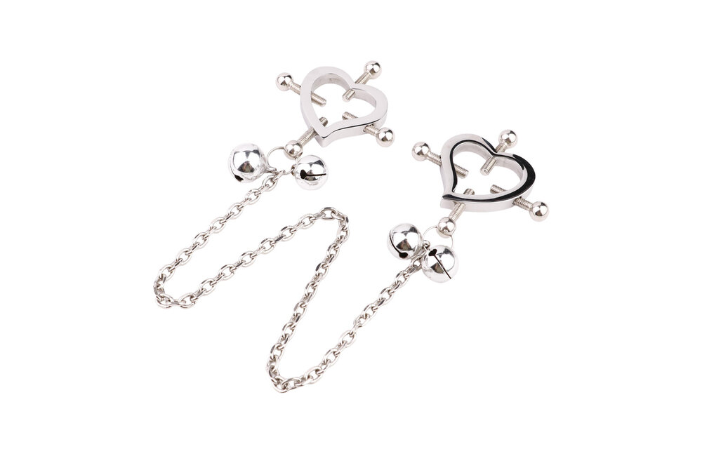 Heart-shaped Nipple Clamps Stainless Steel with Bells