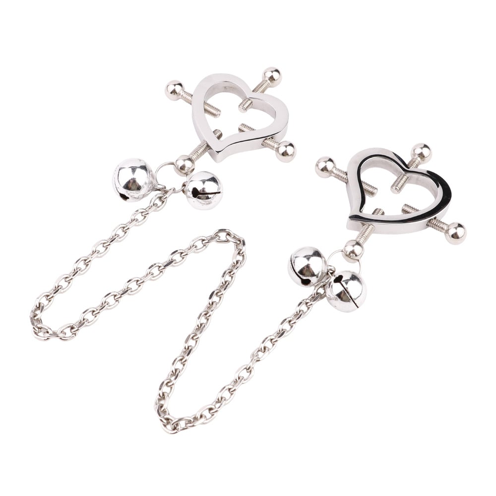Heart-shaped Nipple Clamps Stainless Steel with Bells
