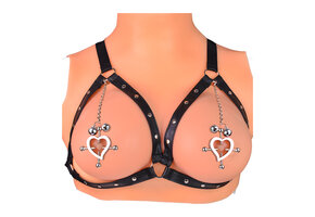 Herzförmige Nippelklemmen & PU-Ledergeschirr mit Glöckchen