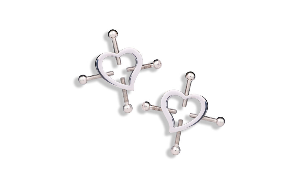 Herzförmige Nippelklemmen & PU-Ledergeschirr mit Glöckchen