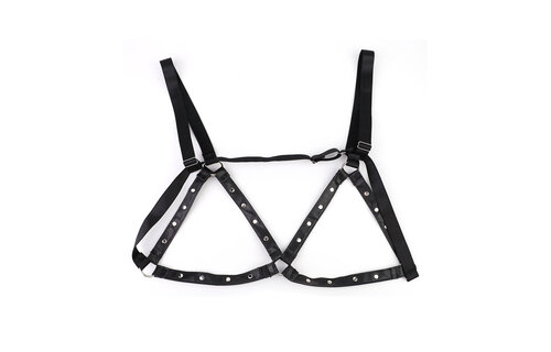 Heart-Shaped Nipple Clamps & PU Leather Harness with Bells