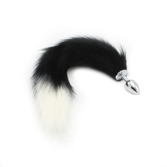 Steel Butt Plug 46 cm Black and White Fox Tail | Beginners