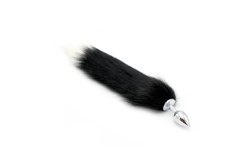 Steel Butt Plug 46 cm Black and White Fox Tail | Beginners