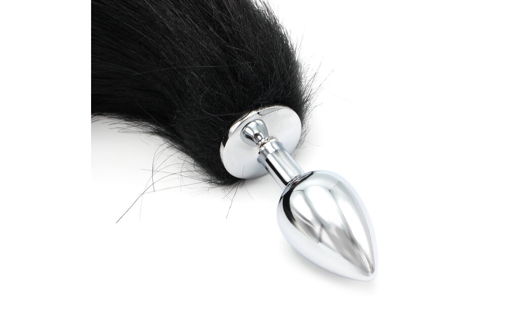 Steel Butt Plug 46 cm Black and White Fox Tail | Beginners