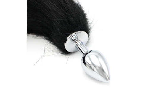 Steel Butt Plug 46 cm Black and White Fox Tail | Beginners
