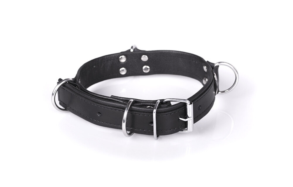 Deluxe Black Bondage Collar With 4 D-Rings – Comfortable