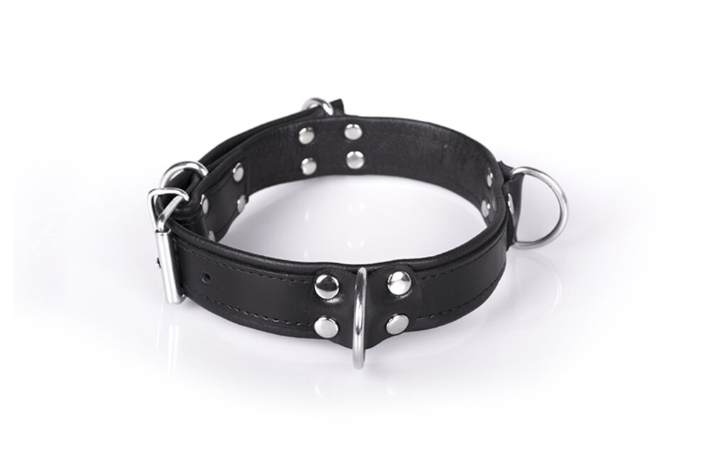 Deluxe schwarzes Bondage-Halsband mit 4 D-Ringen – bequem